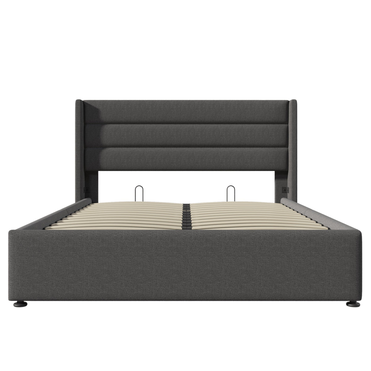 Storage Bed, Hydraulic Double 160x200cm with Mattress & Slatted Frame, Grey Linen