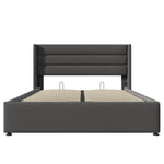Storage Bed, Hydraulic Upholstered Double Bed 140x200cm, Slatted Base, Linen Grey