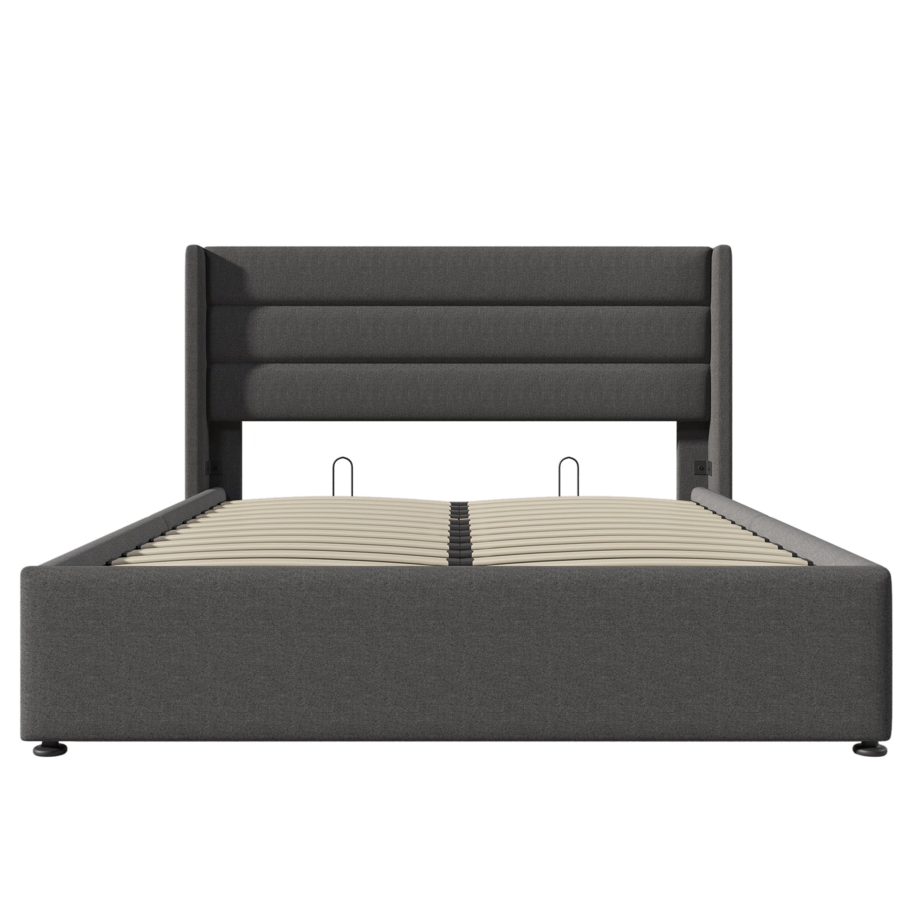 Storage Bed, Hydraulic Upholstered Double Bed 140x200cm, Slatted Base, Linen Grey