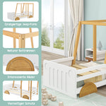 Car Bed, MDF Wheels Pine Frame, White + Natural (90x200cm)