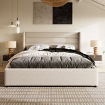Storage Bed, Hydraulic Double Bed 140x200cm, Linen Beige