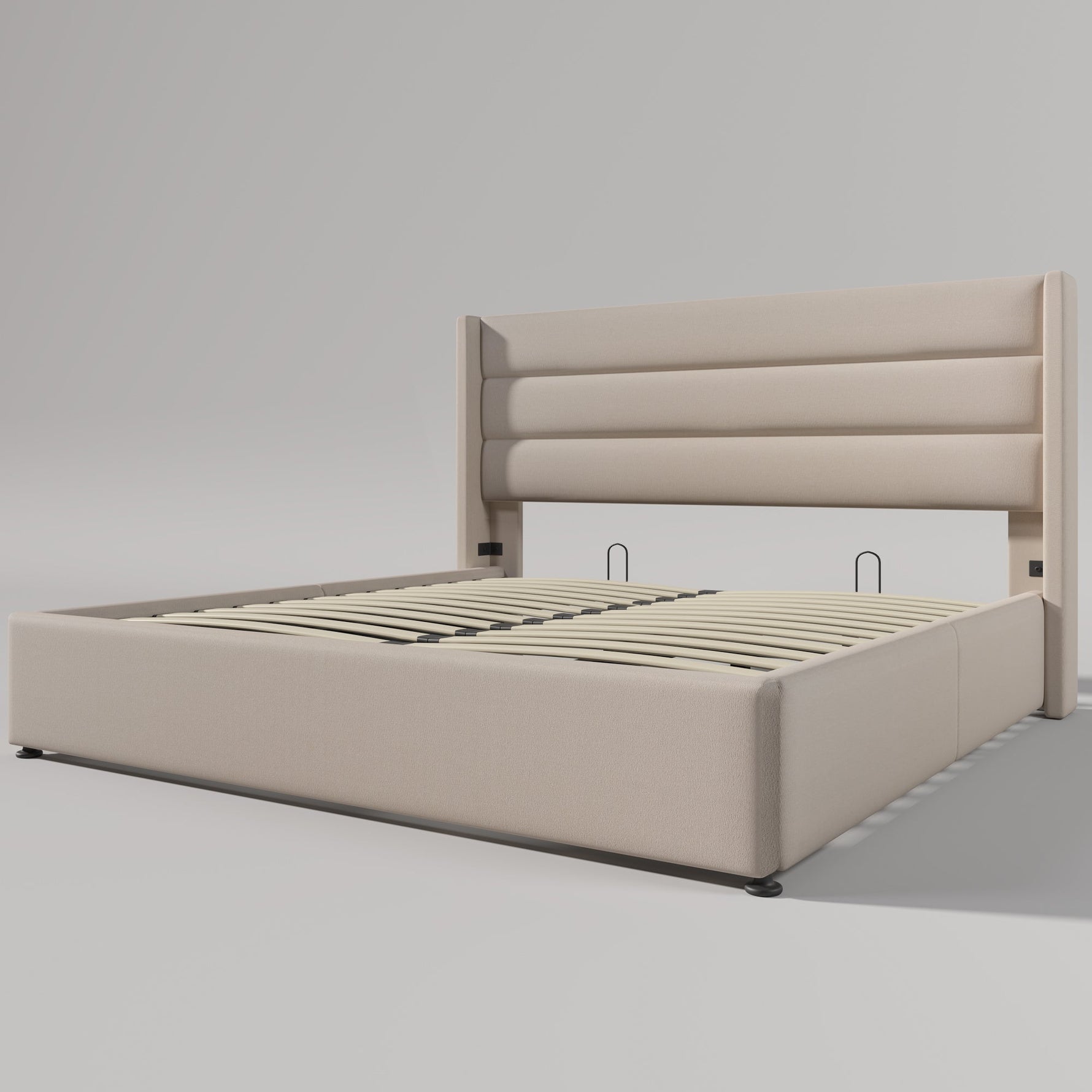 Storage Bed, Hydraulic Double 160x200cm, Upholstered Linen Beige