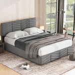 Upholstered Double Bed 140x190cm, Adjustable Headboard, Grey Velvet