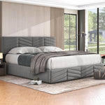 Upholstered Double Bed 180x200cm Hydraulic Storage Adjustable Headboard Striped - Velvet Grey