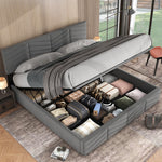Upholstered Double Bed 180x200cm Hydraulic Storage Adjustable Headboard Striped - Velvet Grey
