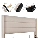 Storage Bed, Hydraulic Double 160x200cm, Upholstered Linen Beige