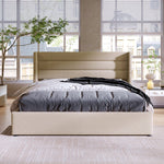 Storage Bed, Hydraulic Double 160x200cm with Mattress & Wooden Slats, Linen Beige
