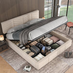 Upholstered Double Bed 180x200cm Hydraulic Storage Striped Headboard - Velvet Beige