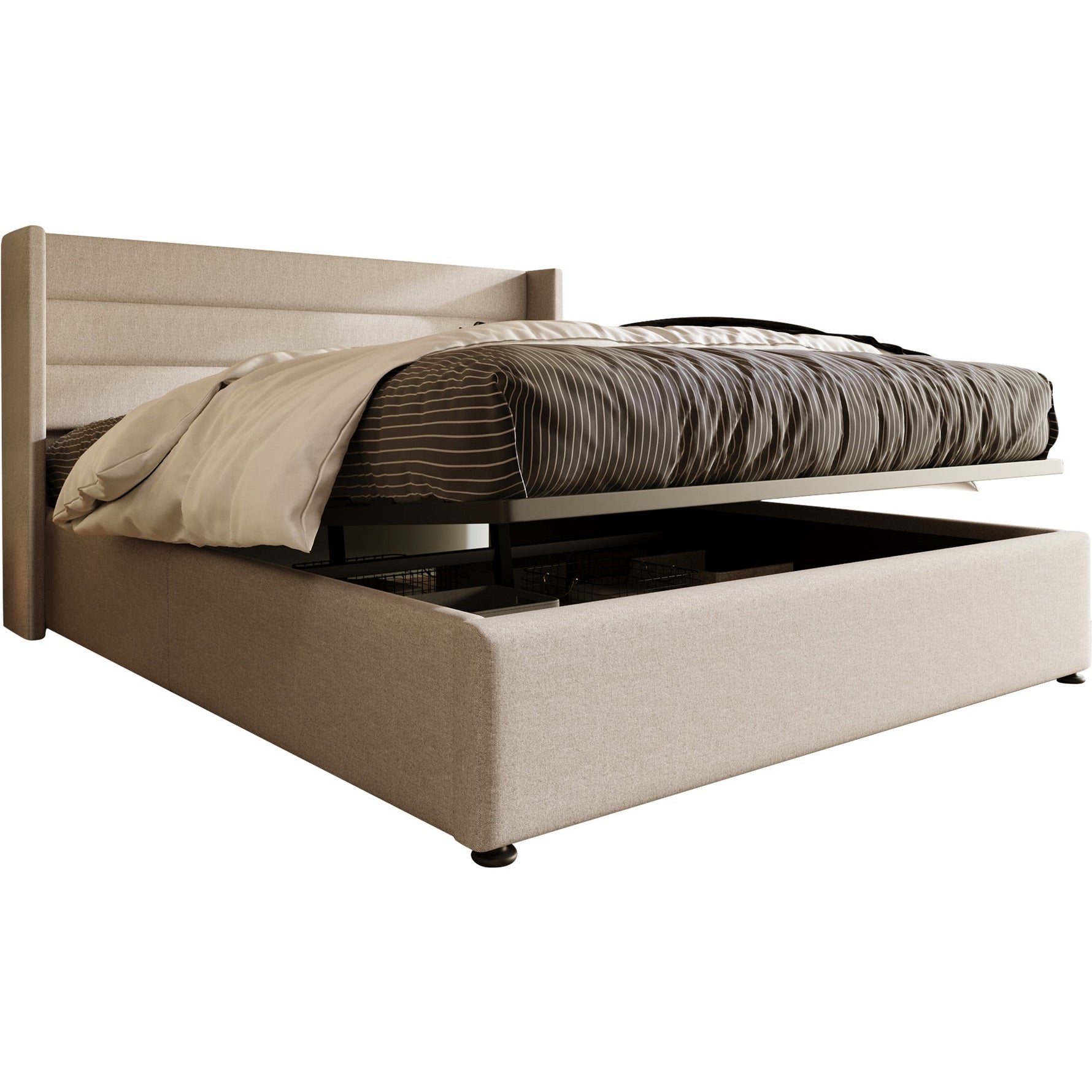 Storage Bed, Hydraulic Double Bed 140x200cm, Linen Beige
