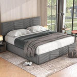 Upholstered Double Bed 180x200cm Hydraulic Storage Adjustable Headboard Striped - Velvet Grey