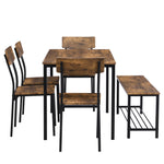 6-Piece Dining Set Table Chair and Bench Industrial Wood and Steel
