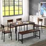 6-Piece Dining Set Table Chair and Bench Industrial Wood and Steel