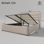 Storage Bed, Hydraulic Double Bed 140x200cm, Linen Beige