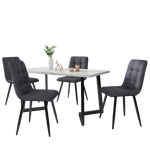 Dining Chair Set of 4 Upholstered Designer Chair with Backrest Metal Frame Dark Grey Linen
