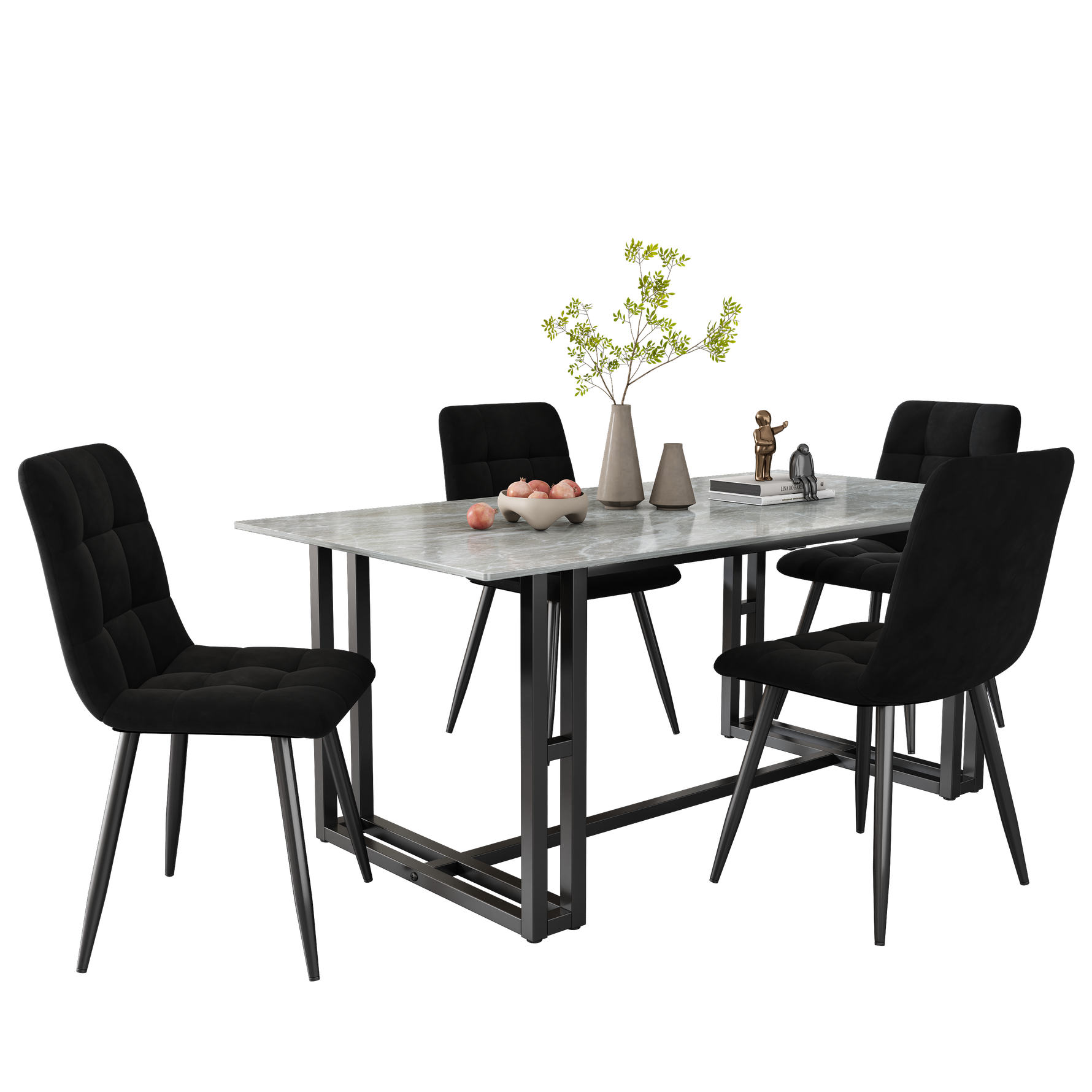 Dining Chair Set (4 pcs) Upholstered Designer Velvet Seat Metal Frame Black