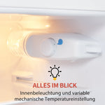 Retro Refrigerator, 105.5cm High, 92L Total, 28L Freezer, Two-Door, Glass Shelves