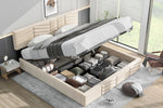 Upholstered Double Bed 180x200cm Hydraulic Storage Striped Headboard - Velvet Beige