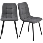Dining Chair Set of 4 Upholstered Designer Chair with Backrest Metal Frame Dark Grey Linen