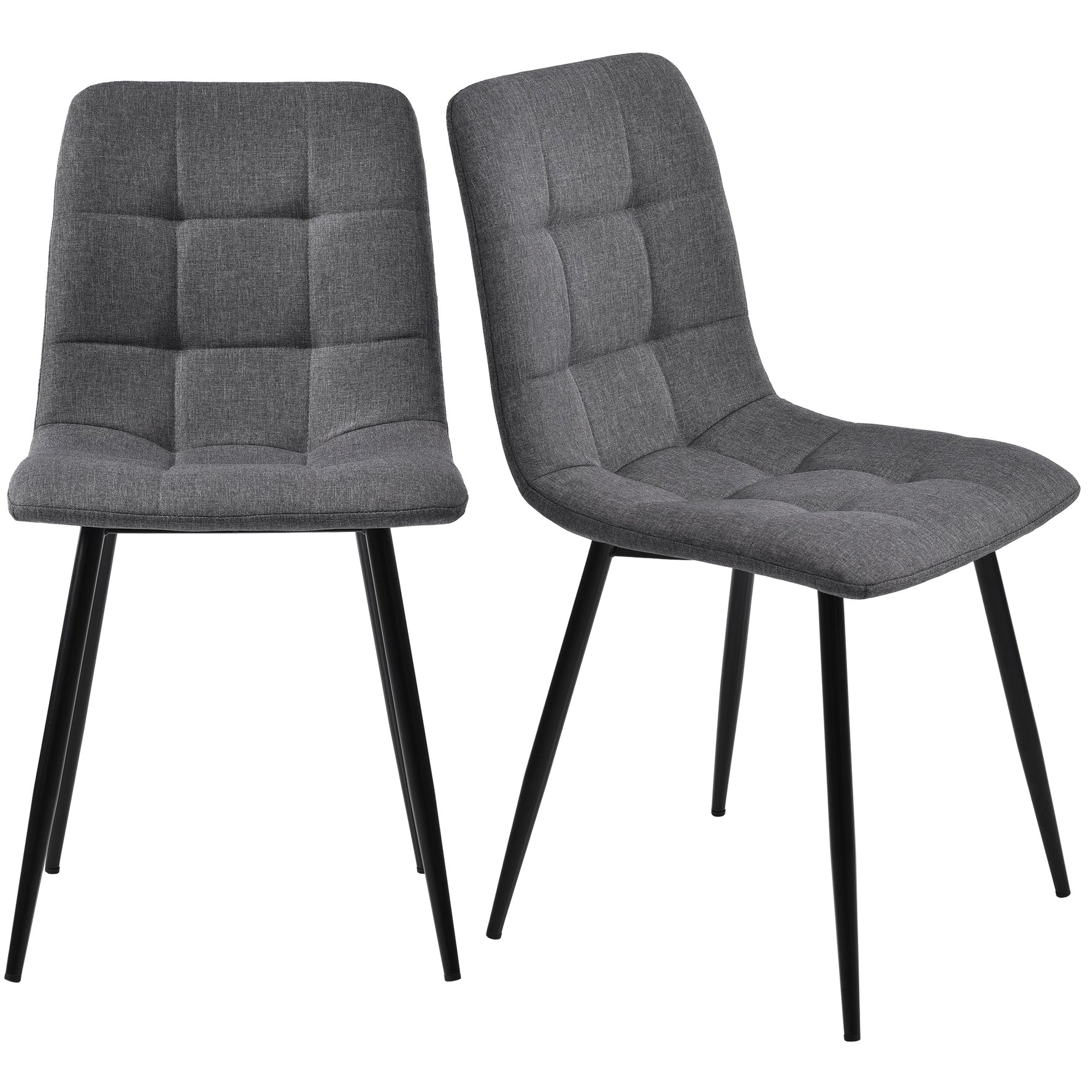 Dining Chair Set of 4 Upholstered Designer Chair with Backrest Metal Frame Dark Grey Linen