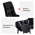 Dining Chair Set (4 pcs) Upholstered Designer Velvet Seat Metal Frame Black