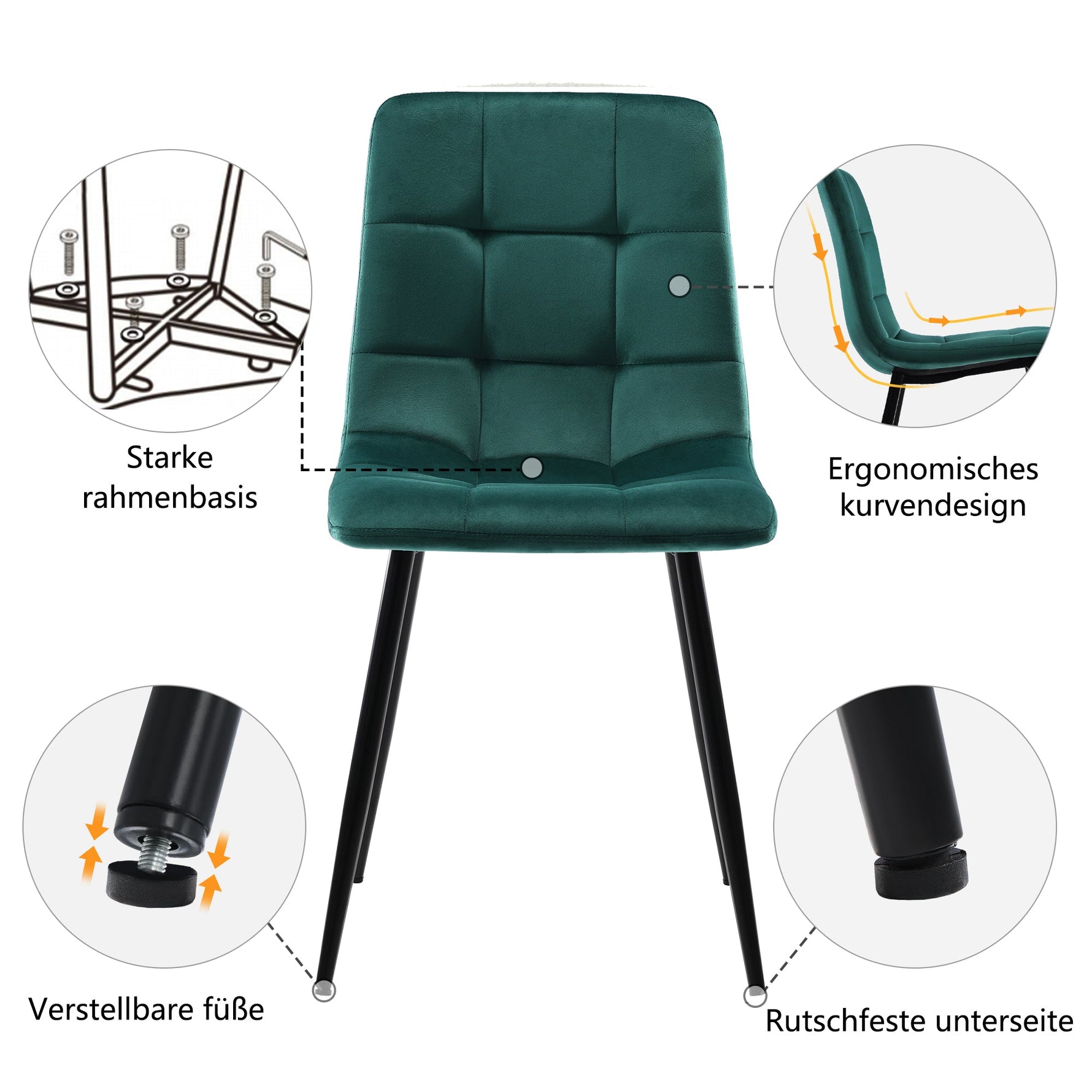 5-Piece Dining Set 117cm Rectangular Kitchen Table & 4 Dark Green Velvet Chairs Black Legs
