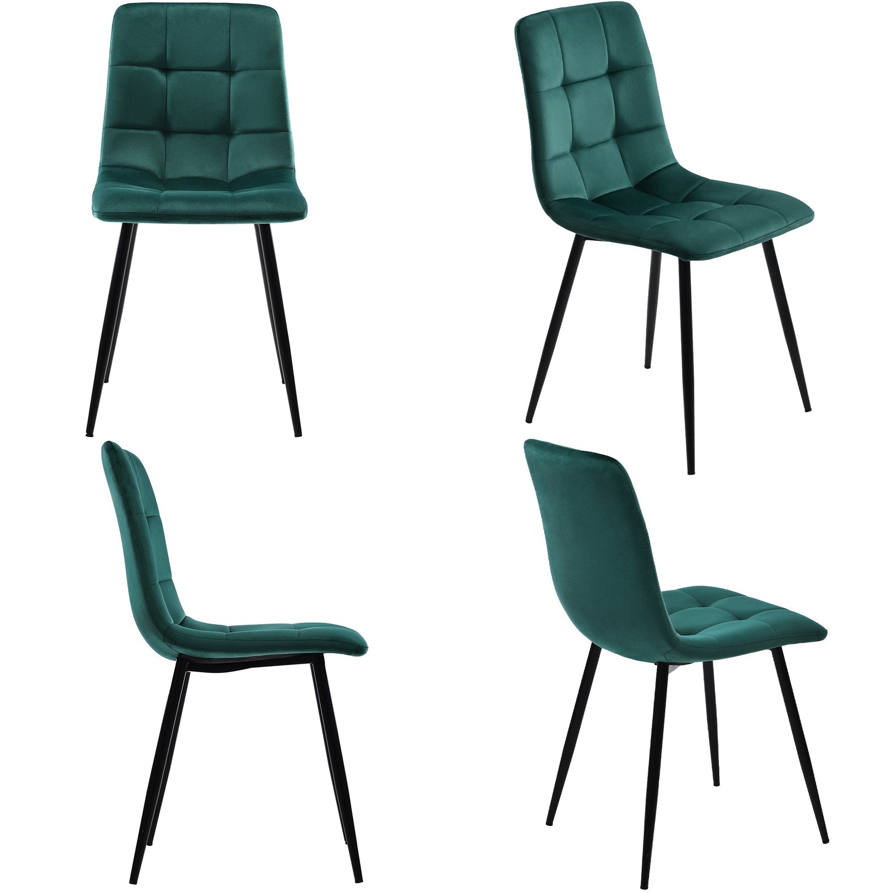 Dining Chair Set of 4 Upholstered Velvet Seat Metal Frame Dark Green