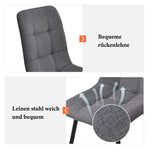 Dining Chair Set of 4 Upholstered Designer Chair with Backrest Metal Frame Dark Grey Linen