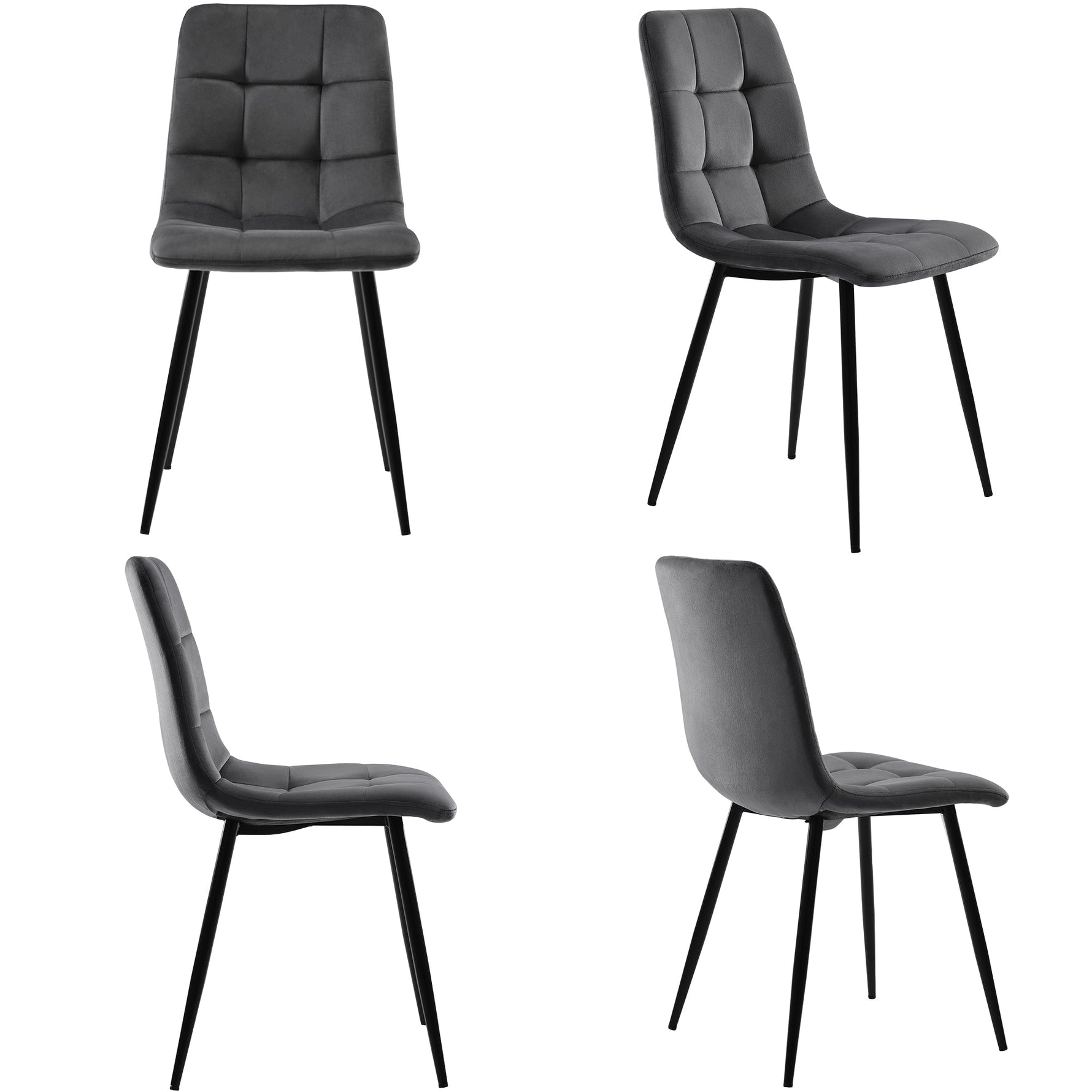 117cm Dining Set Rectangular Table Modern Dark Grey Velvet Chairs Gold Legs