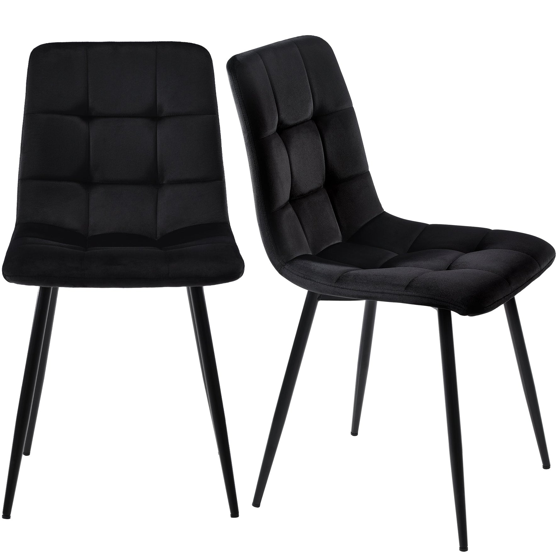 Dining Chair Set (4 pcs) Upholstered Designer Velvet Seat Metal Frame Black