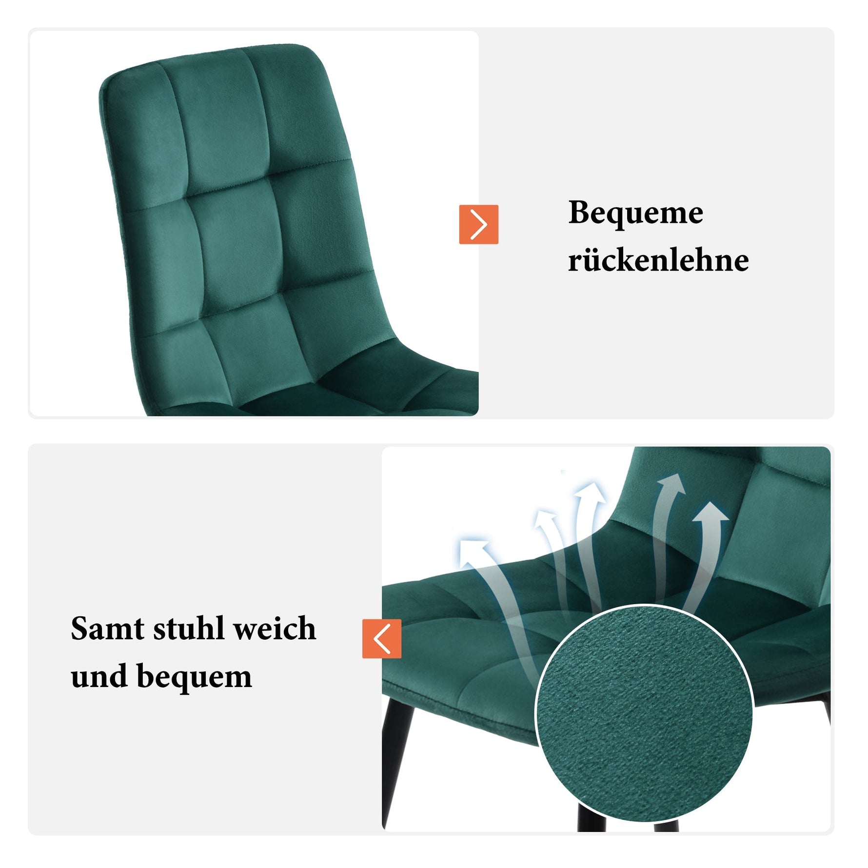5-Piece Dining Set 117cm Rectangular Kitchen Table & 4 Dark Green Velvet Chairs Black Legs