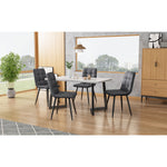 Dining Chair Set of 4 Upholstered Designer Chair with Backrest Metal Frame Dark Grey Linen
