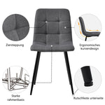 Dining Chair Set of 4 Upholstered Designer Chair with Backrest Metal Frame Dark Grey Linen