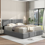 Upholstered Double Bed 140x190cm, Adjustable Headboard, Grey Velvet