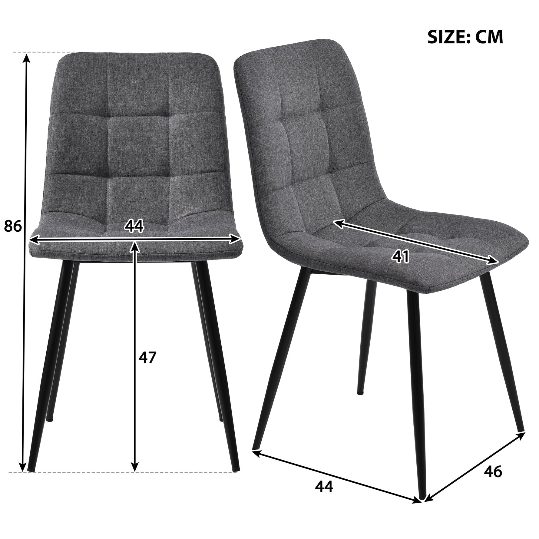 5-Piece Dining Set Rectangular Table 117cm with 4 Modern Chairs Dark Grey Linen Black
