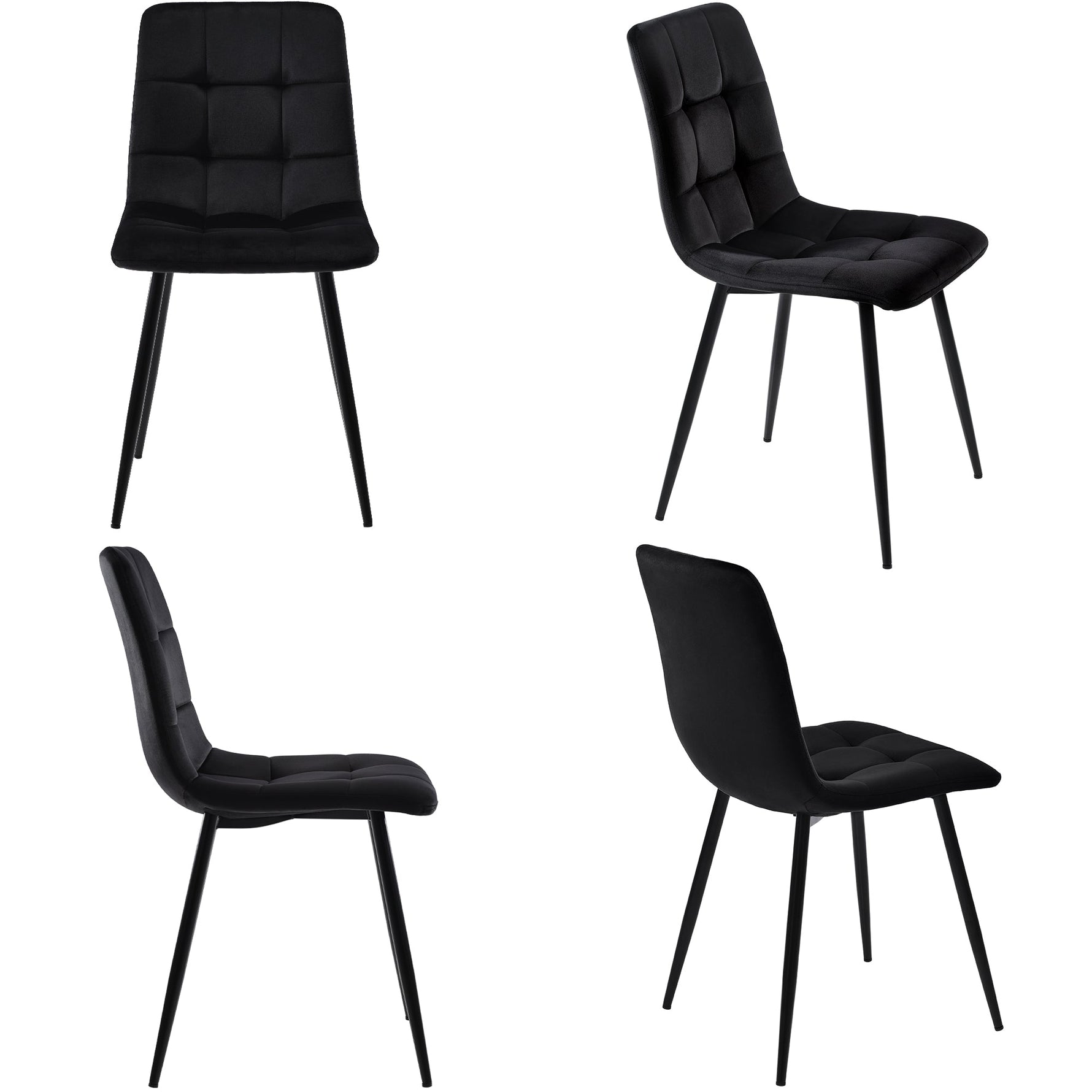 Dining Chair Set (4 pcs) Upholstered Designer Velvet Seat Metal Frame Black