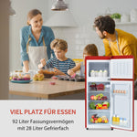 Retro Refrigerator, 105.5cm High, 92L Total, 28L Freezer, Two-Door, Glass Shelves