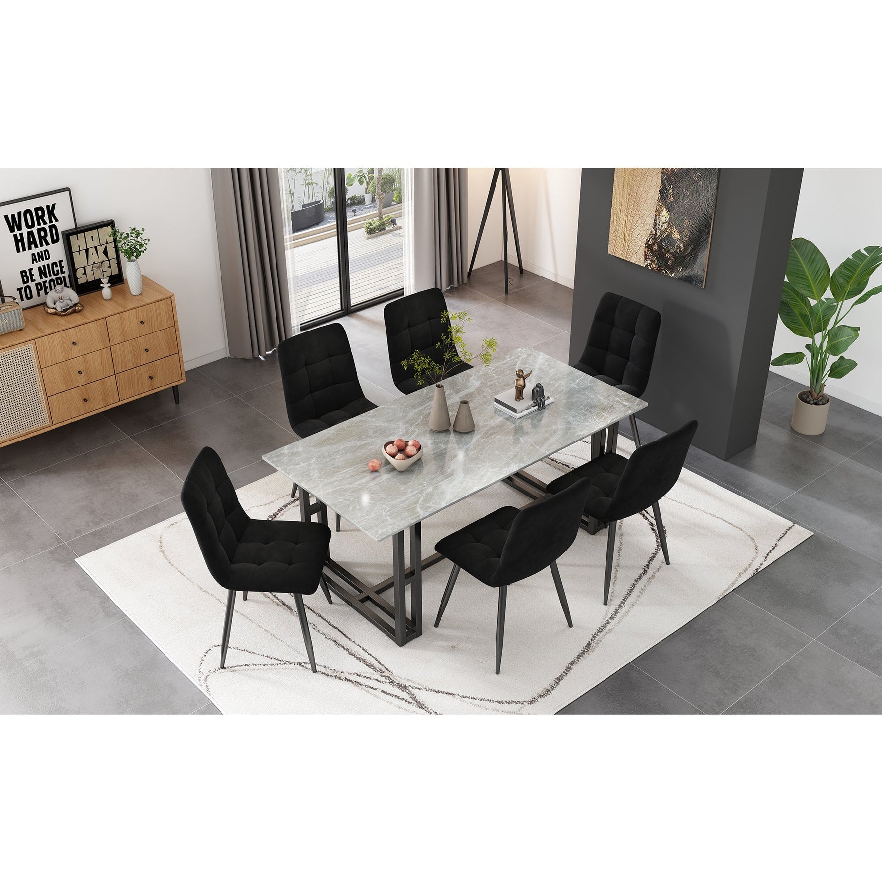 Dining Chair Set (4 pcs) Upholstered Designer Velvet Seat Metal Frame Black