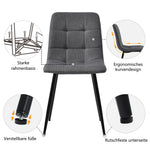 5-Piece Dining Set Rectangular Table 117cm with 4 Modern Chairs Dark Grey Linen Black