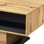 Wood grain coffee table with handleless drawer and double-sided storage