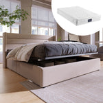 Storage Bed, Hydraulic Double Bed 140x200cm, Linen Beige