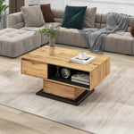Wood grain coffee table with handleless drawer and double-sided storage