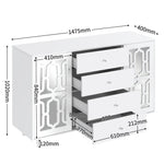 Mirrored Sideboard Crystal Handles 147.5x40x102cm, White