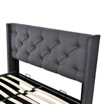 Hydraulic Double Upholstered Bed, 140x200cm, Metal Frame with Storage, Gray Cotton
