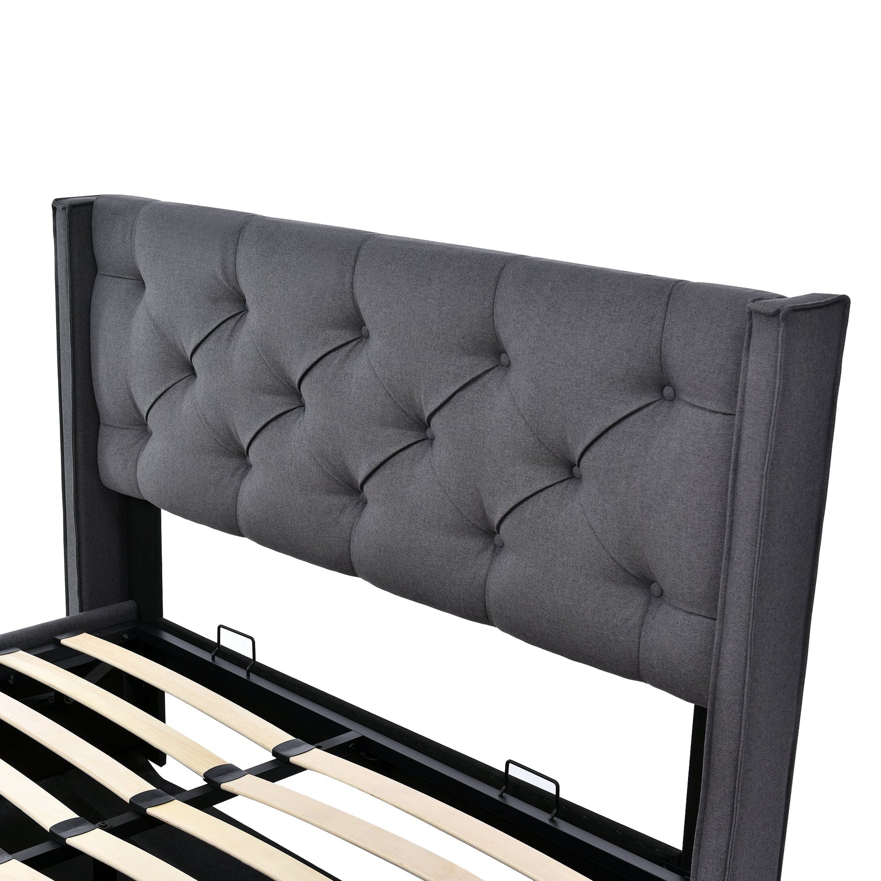 Hydraulic Double Upholstered Bed, 140x200cm, Metal Frame with Storage, Gray Cotton