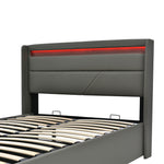 Hydraulic Storage Bed, 140x200cm Upholstered with LED, Grey