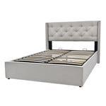 Hydraulic Upholstered Double Bed 160x200cm with Storage, Light Grey