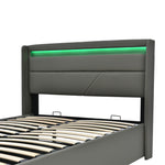 Hydraulic Storage Bed with LED Lighting and Remote Control, 160x200cm, Grey Upholstered Bed Frame