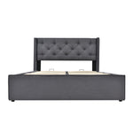 Hydraulic Double Upholstered Bed, 140x200cm, Metal Frame with Storage, Gray Cotton