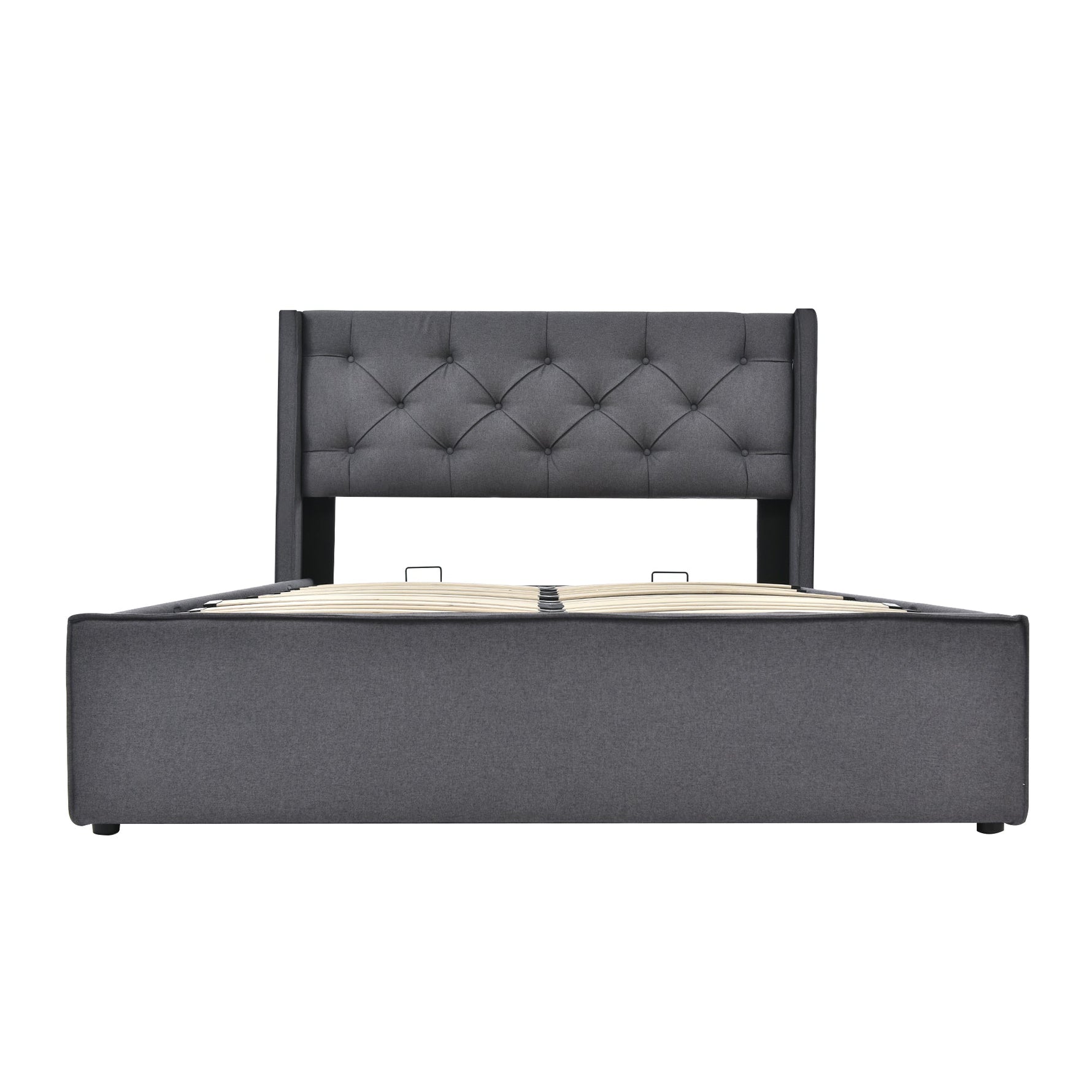 Hydraulic Double Upholstered Bed, 140x200cm, Metal Frame with Storage, Gray Cotton