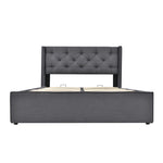 Hydraulic Double Upholstered Bed 160x200cm with Storage, Grey Cotton